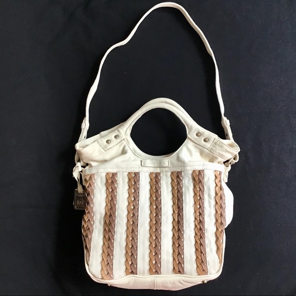 Frye Handbags - FRYE Cream leather hobo bag woven leather detail